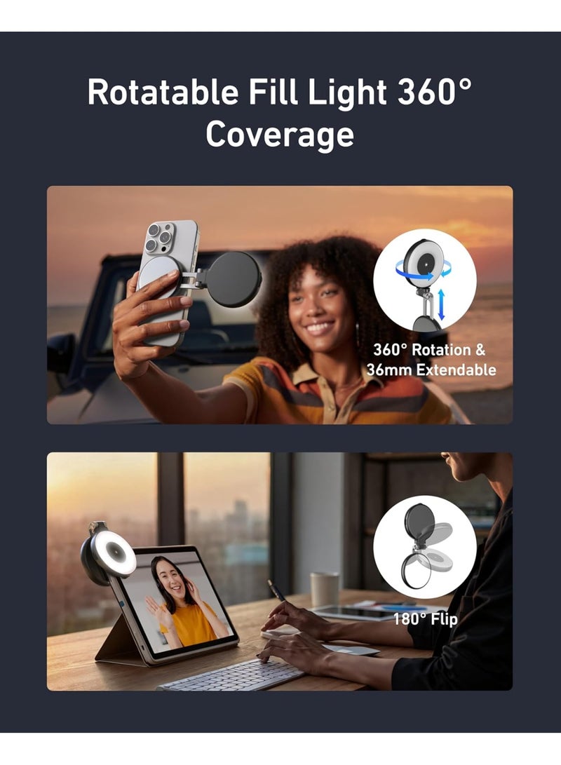 تيليسن مصباح سيلفي مغناطيسي C03 للهواتف، متوافق مع تقنية MagSafe لأجهزة iPhone، مصباح حلقي LED بزاوية 360 درجة مع مؤشر تجسيد ألوان عالي (CRI97) ومرآة، مثالي لصور السيلفي والتصوير الفوتوغرافي ومقاطع فيديو TikTok ومكالمات Zoom ومؤتمرات الفيديو (أسود). - Image 3